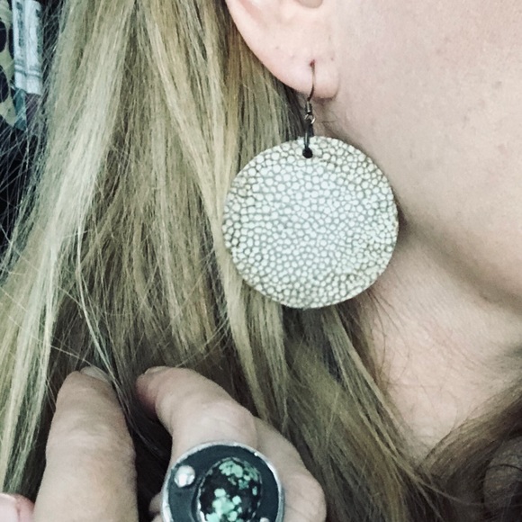 Large Leather Handmade Earrings - Picture 2 of 6